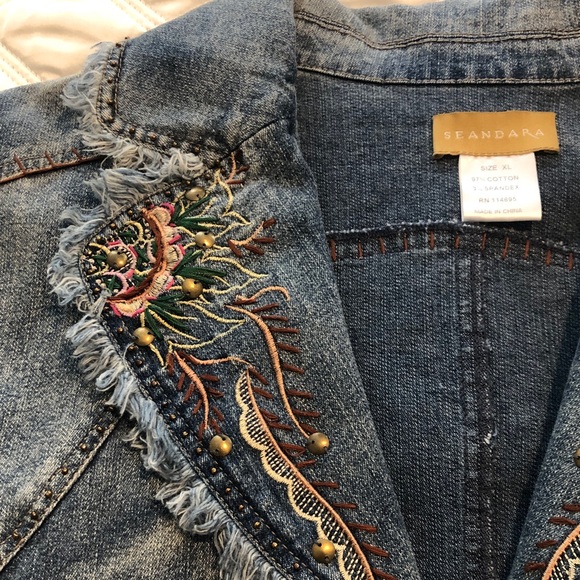Seandara Women's XL Embellished Blue Denim Jacket Extra Large - Picture 3 of 14